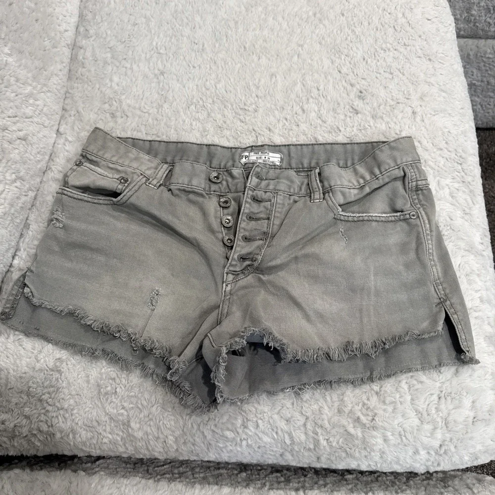 Free People Runaway Slouchy Denim Gray Green Button Fly Shorts Cutoffs Size 29